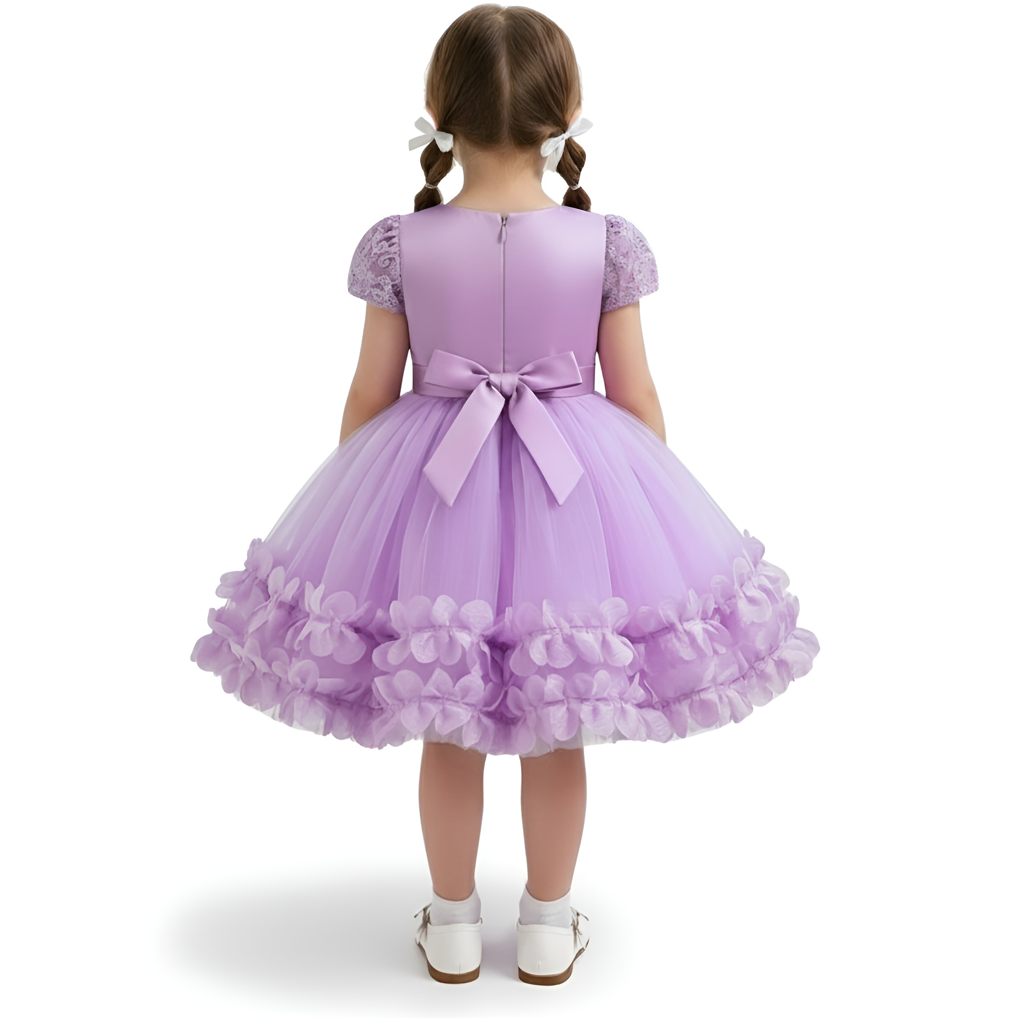 Princess Party Dress with Puff Sleeves and Ruffled Layers for Girls
