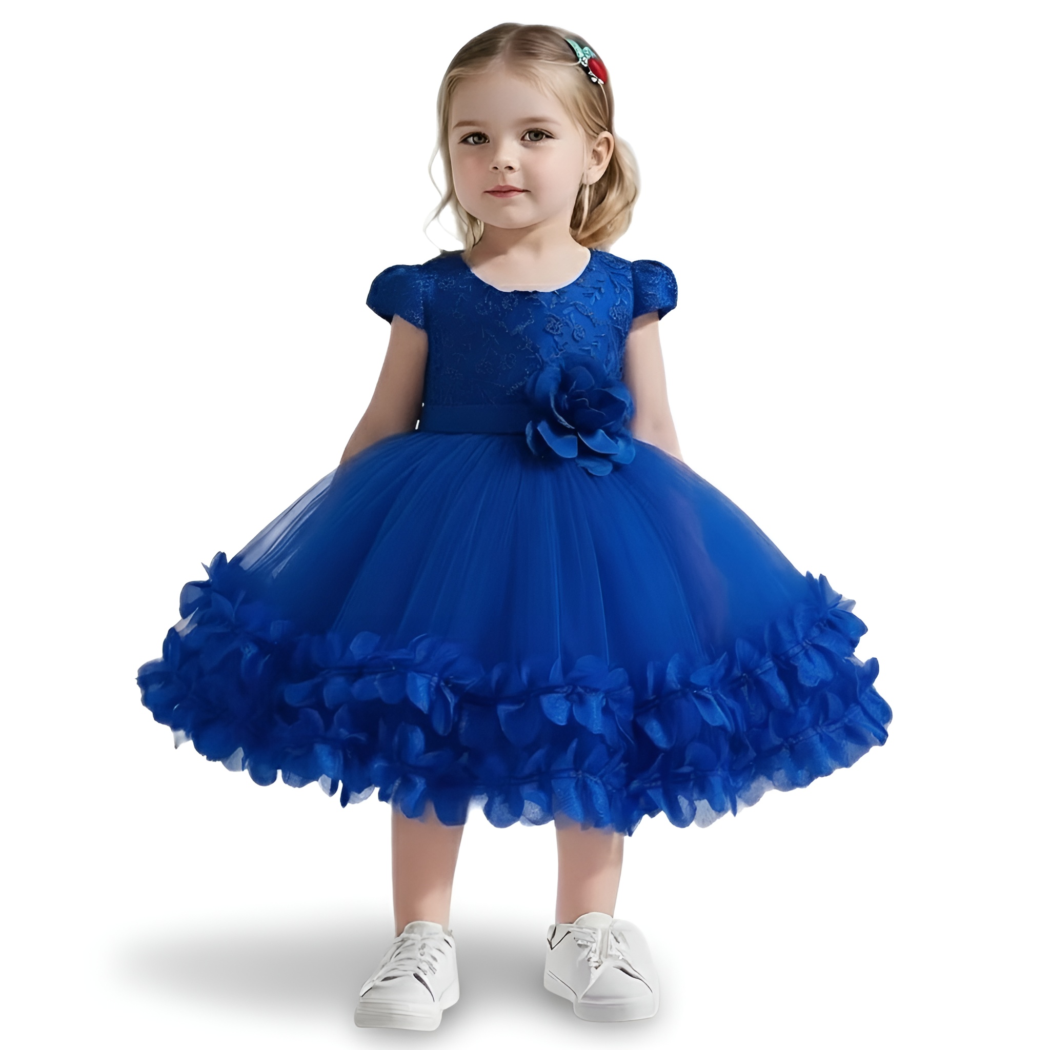 Princess Party Dress with Puff Sleeves and Ruffled Layers for Girls