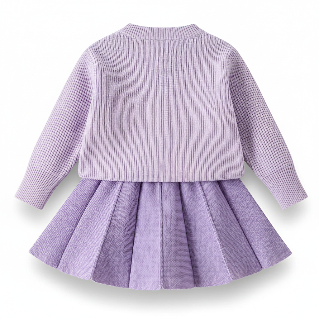 Embroidered Cardigan And Skirt Set For Girls