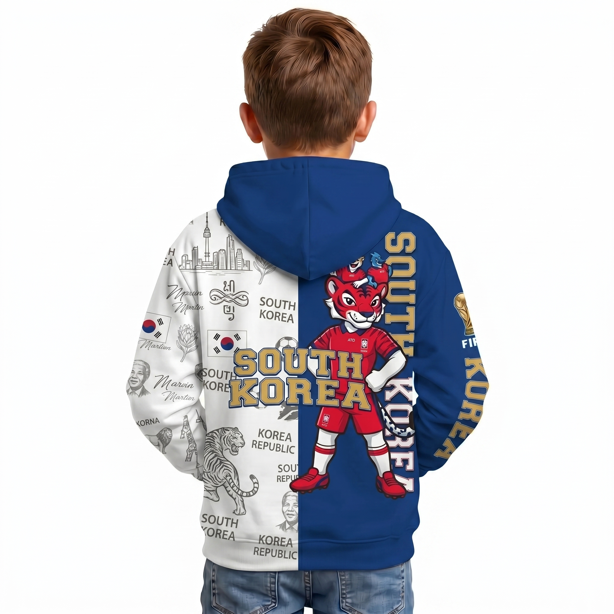 FIFA 2026 South Korea Football Themed All Over Printed Hoodie For Kids