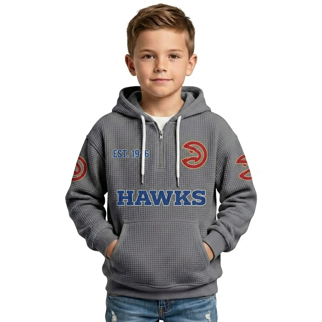 Atlanta Hawks EST 1946 Printed Waffle Quarter Zip Basketball Fan Hoodie For Kids