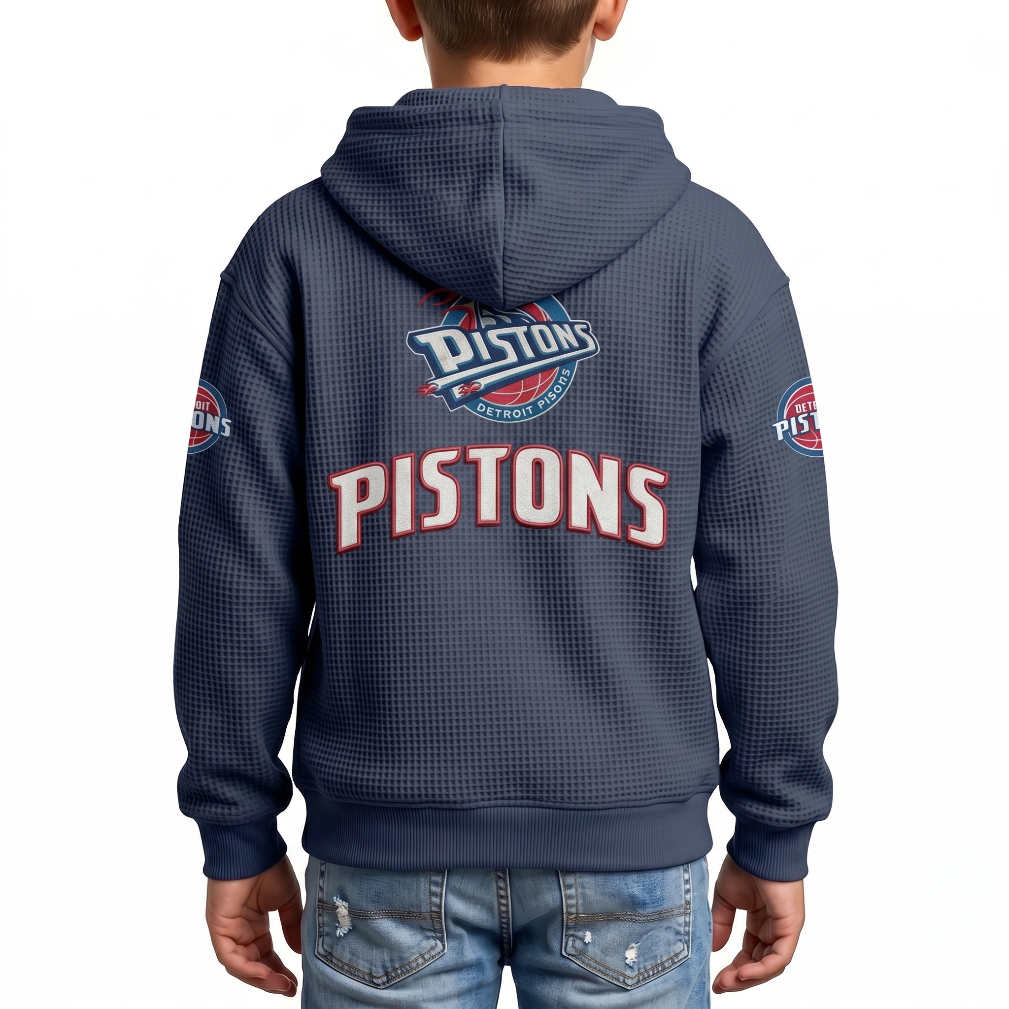 Detroit Pistons EST 1957 Printed Waffle Quarter Zip Basketball Fan Hoodie For Kids