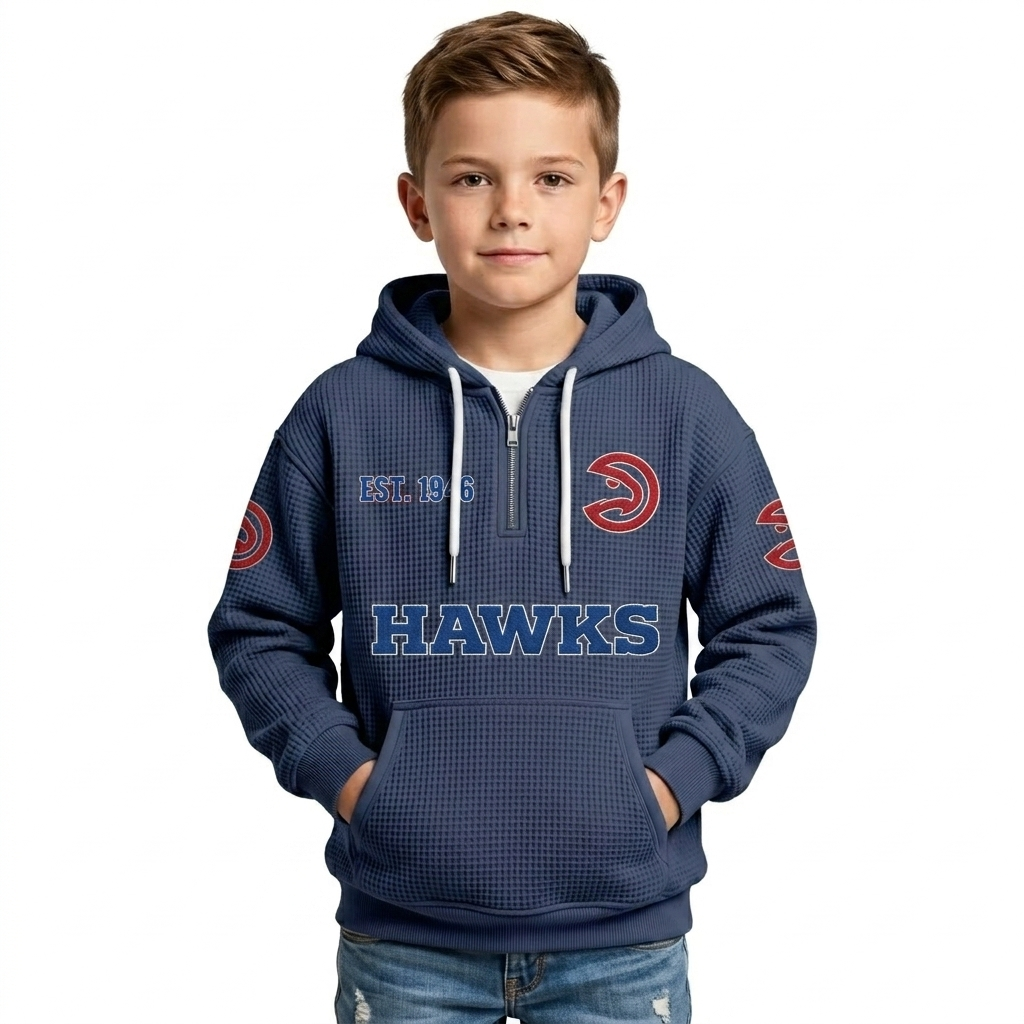 Atlanta Hawks EST 1946 Printed Waffle Quarter Zip Basketball Fan Hoodie For Kids
