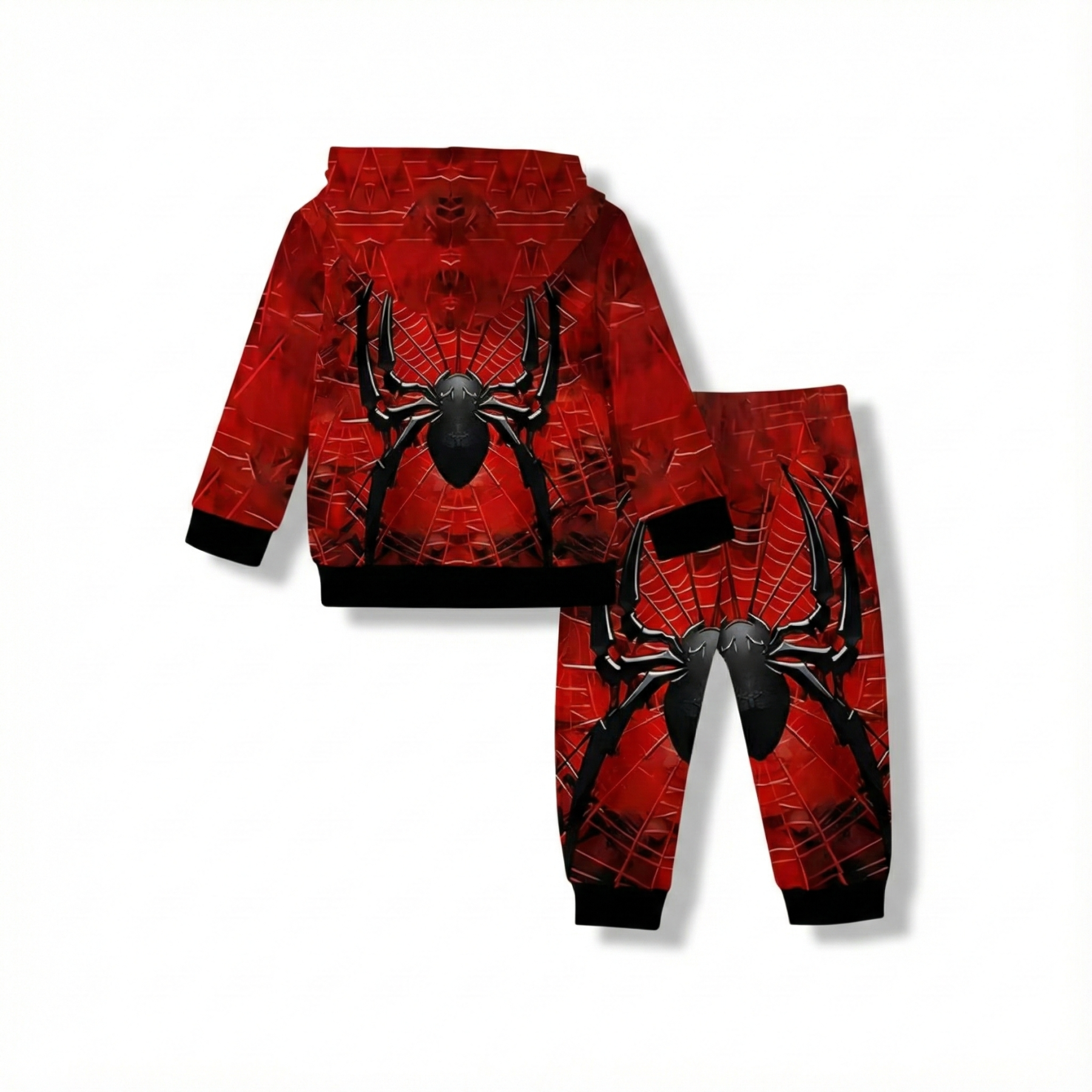 Spider Print Hooded Sweatshirt And Pant Set For Boys