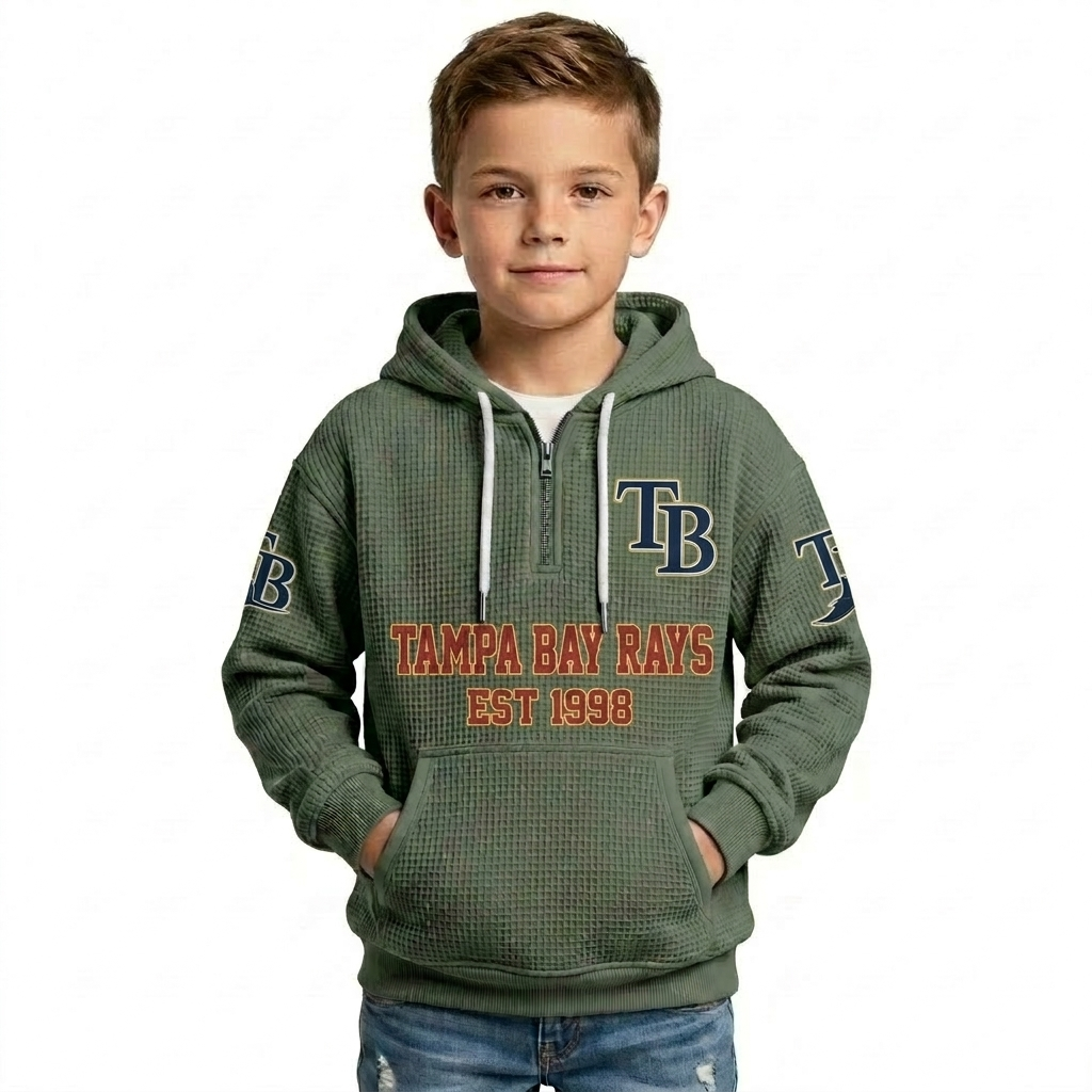 Tampa Bay Rays EST 1998 Printed Waffle Quarter Zip Baseball Fan Hoodie For Kids