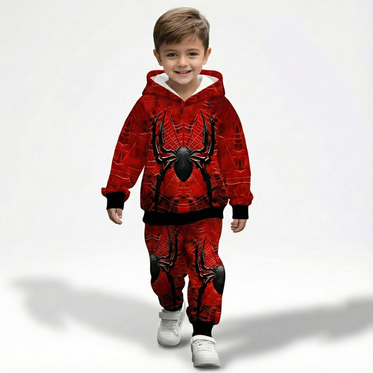 Spider Print Hooded Sweatshirt And Pant Set For Boys
