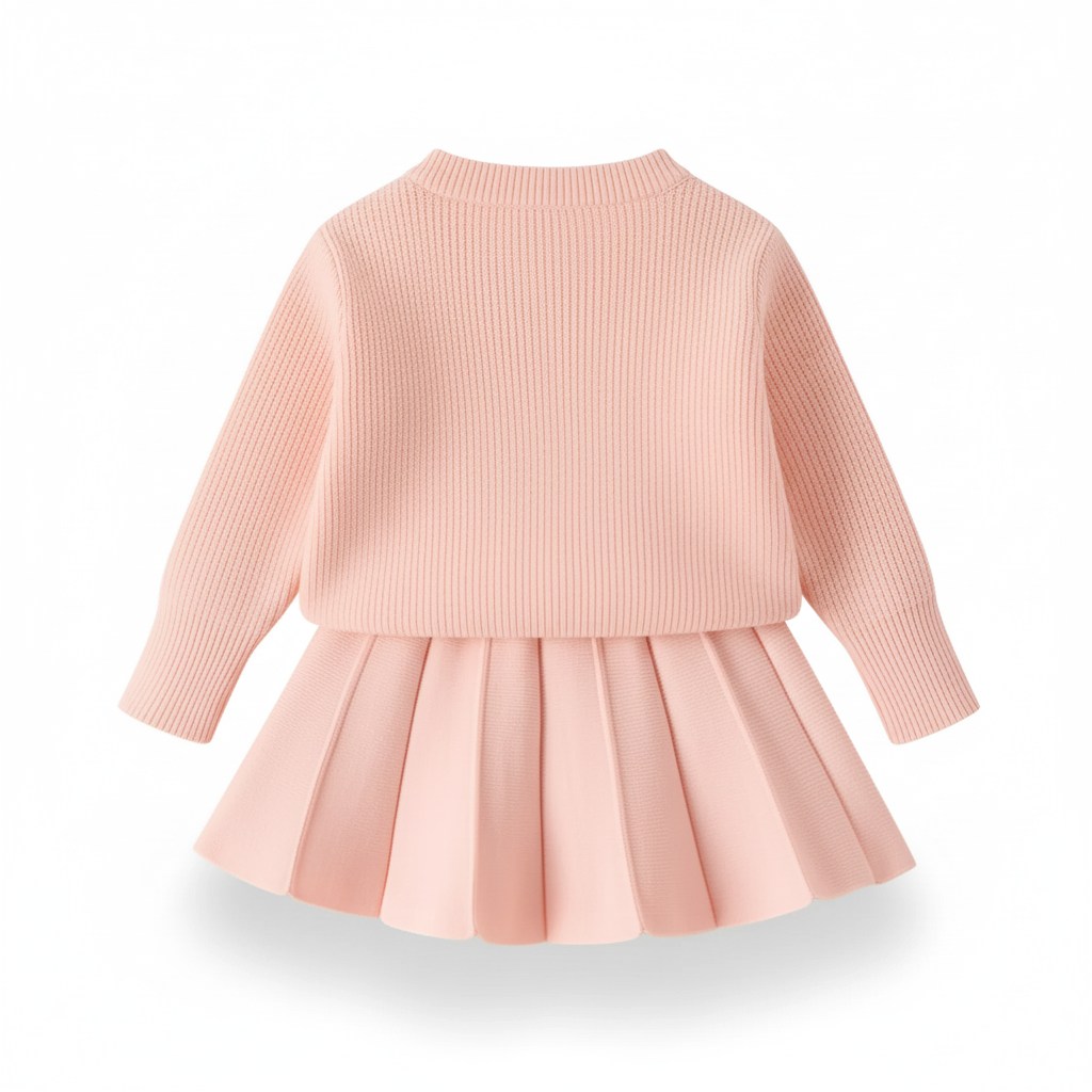 Embroidered Cardigan And Skirt Set For Girls