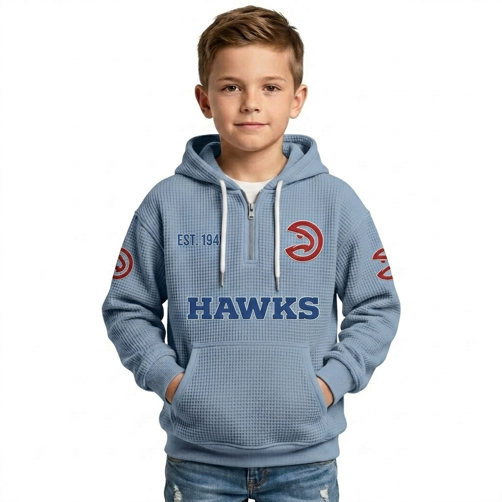 Atlanta Hawks EST 1946 Printed Waffle Quarter Zip Basketball Fan Hoodie For Kids