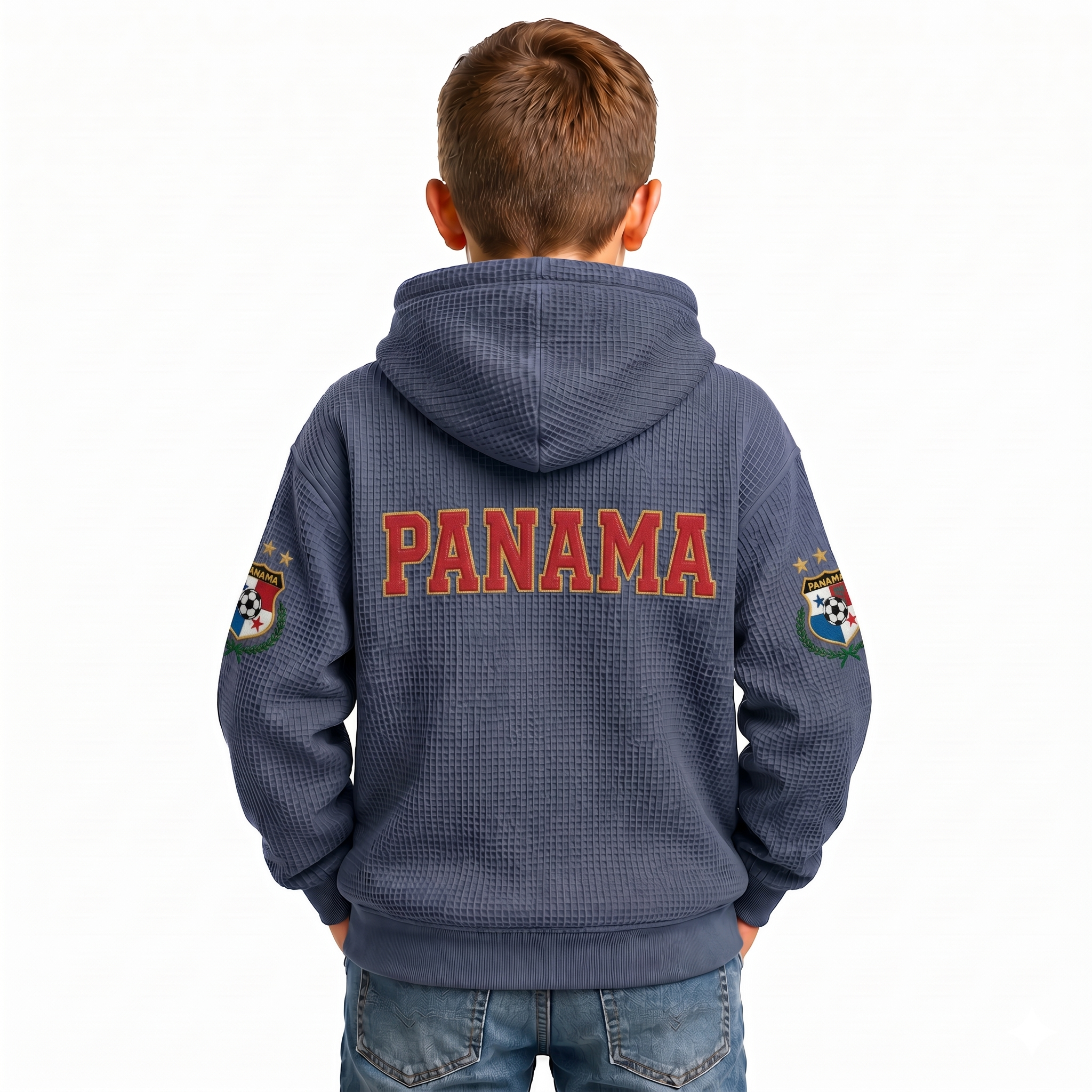 FIFA 2026 Panama Printed Waffle Quarter Zip Football Fan Hoodie For Kids
