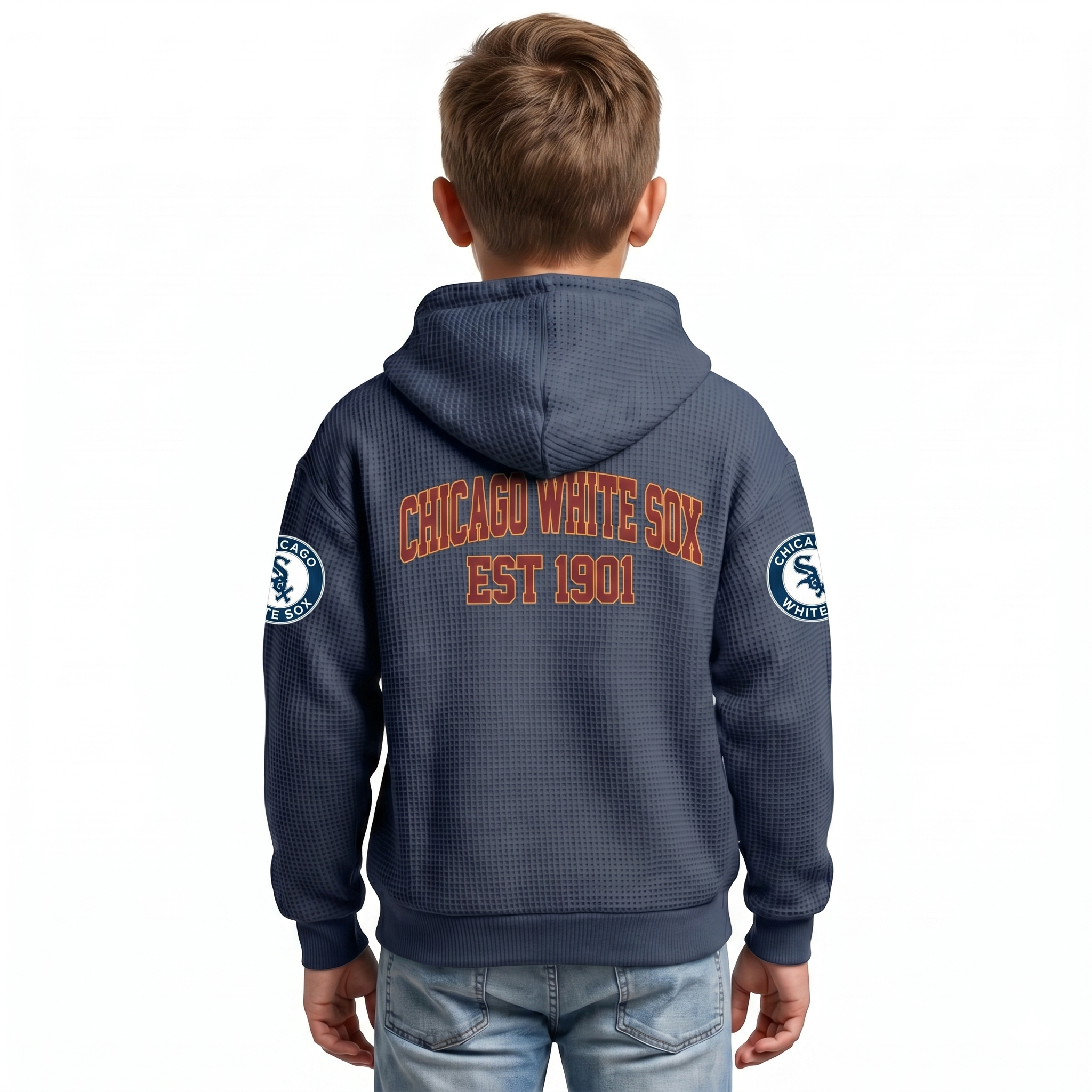 Chicago White Sox EST 1901 Printed Waffle Quarter Zip Baseball Fan Hoodie For Kids