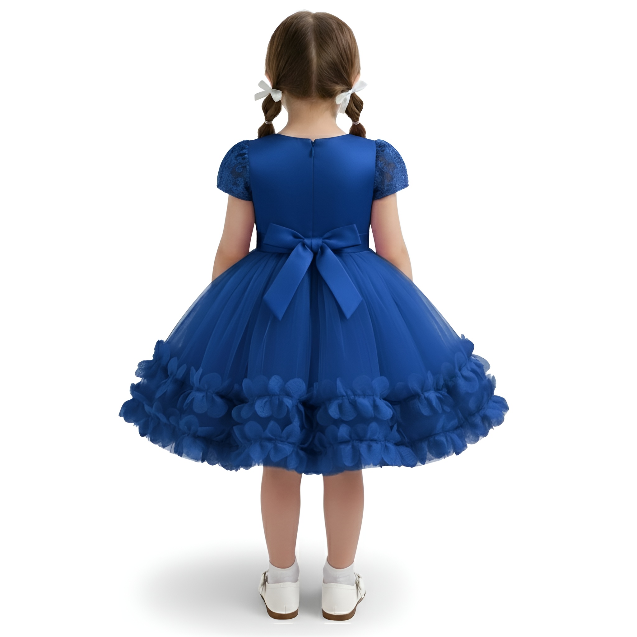 Princess Party Dress with Puff Sleeves and Ruffled Layers for Girls