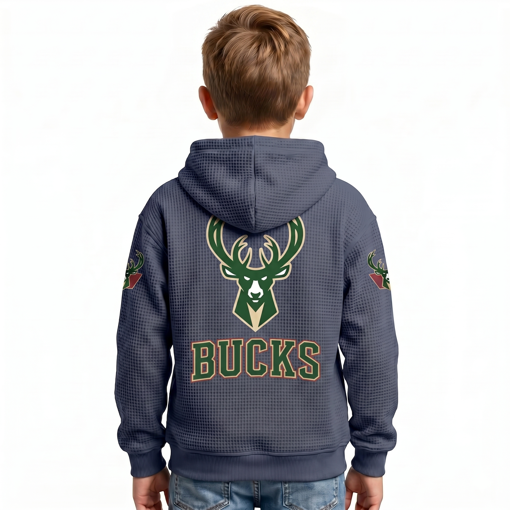 Milwaukee Bucks EST 1968 Printed Waffle Quarter Zip Basketball Fan Hoodie For Kids