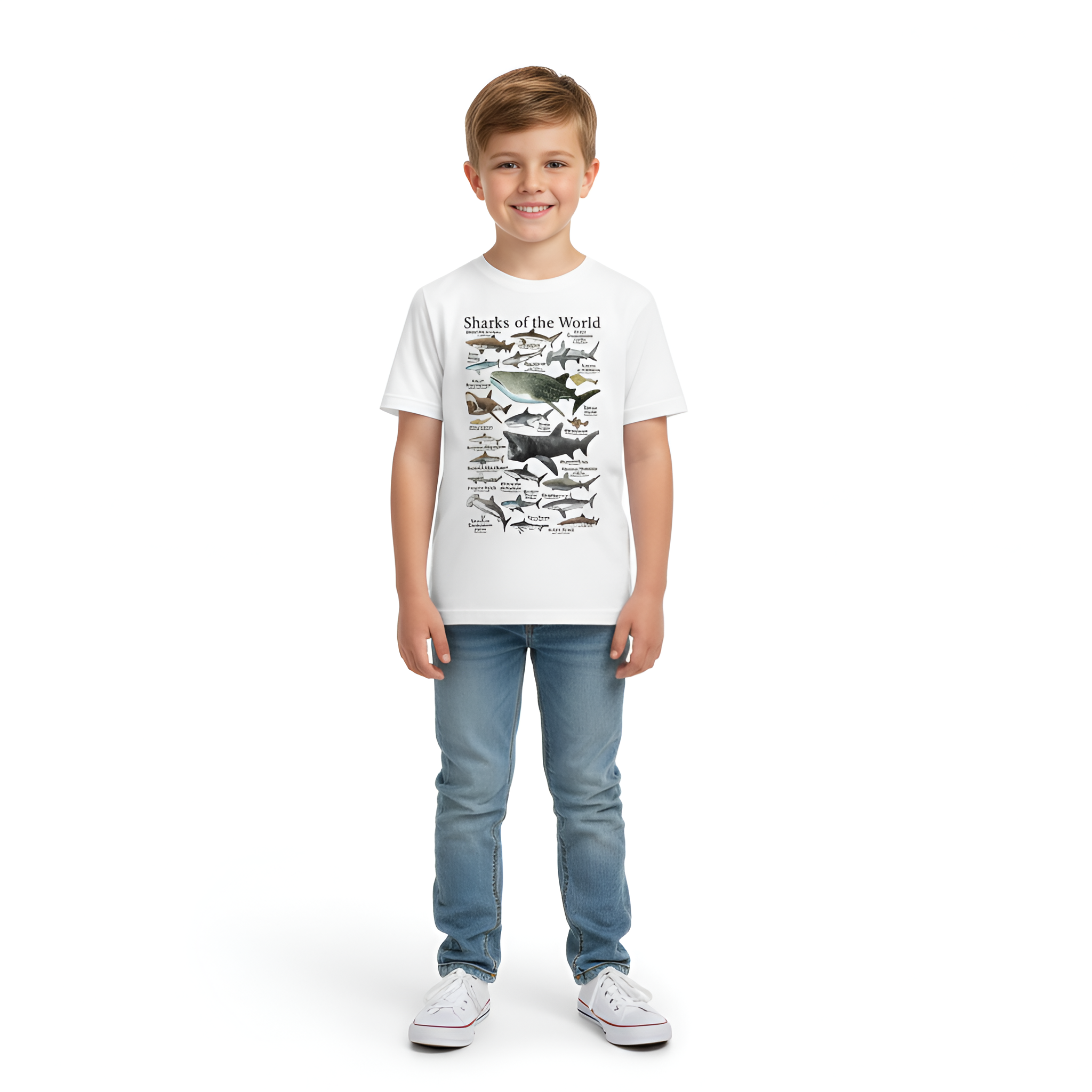 Sharks Of The World Graphic Printed T Shirt For Boys