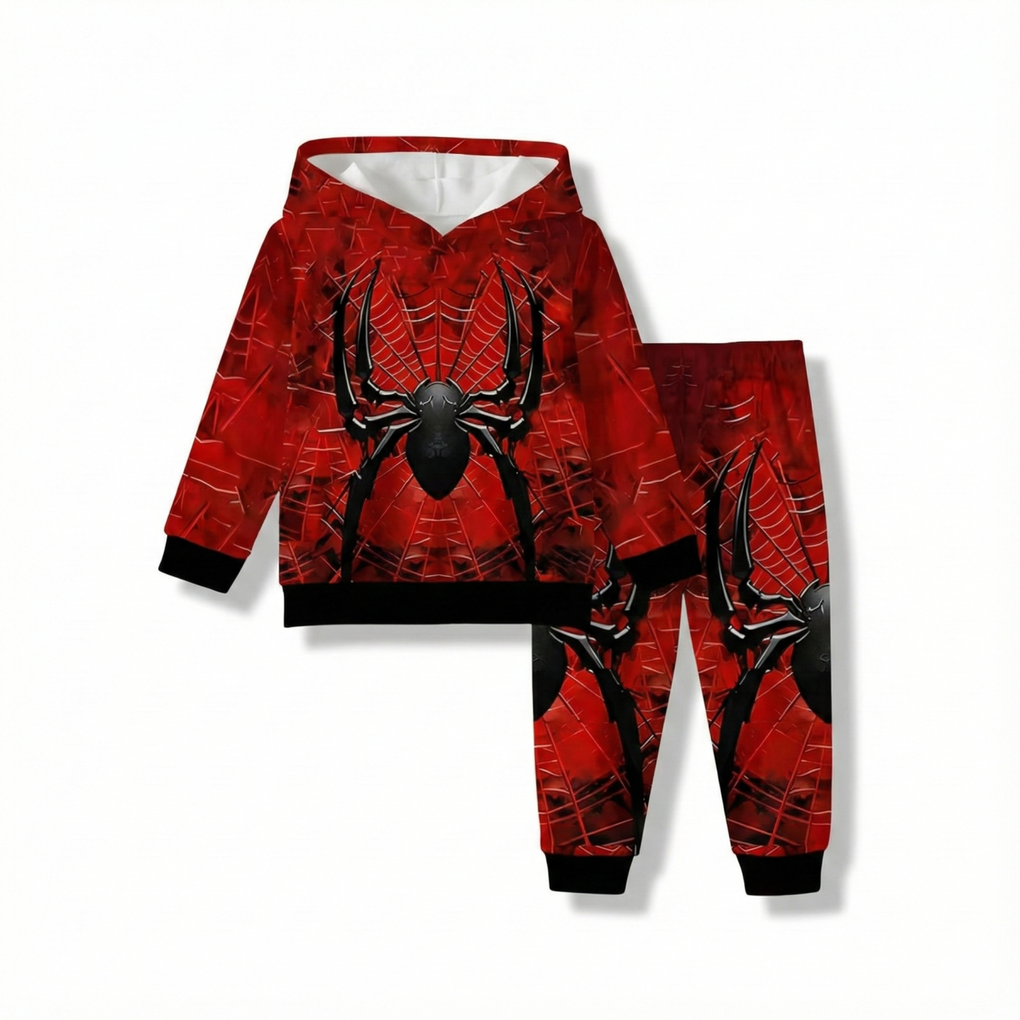 Spider Print Hooded Sweatshirt And Pant Set For Boys