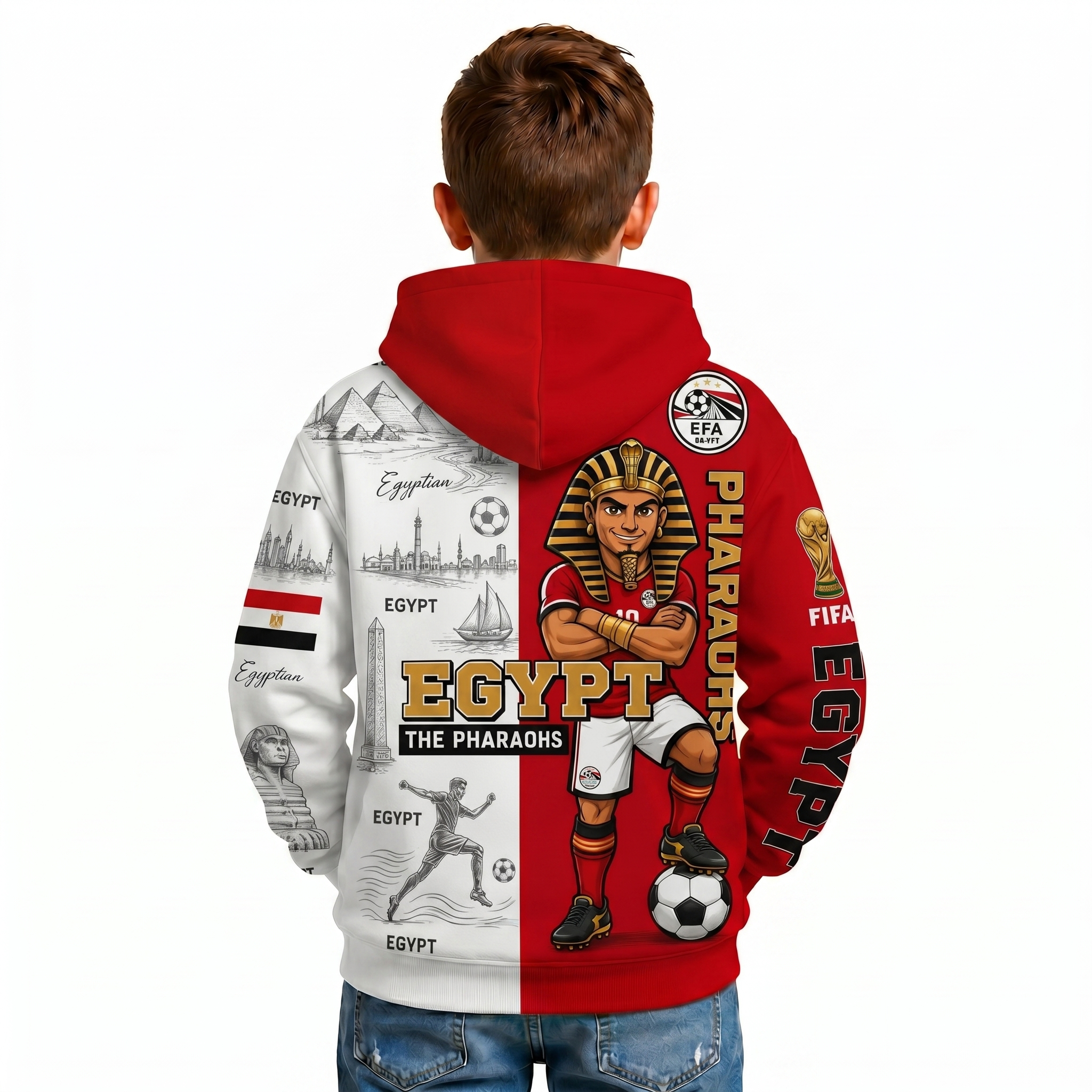 FIFA 2026 Egypt Football Themed All Over Printed Hoodie For Kids