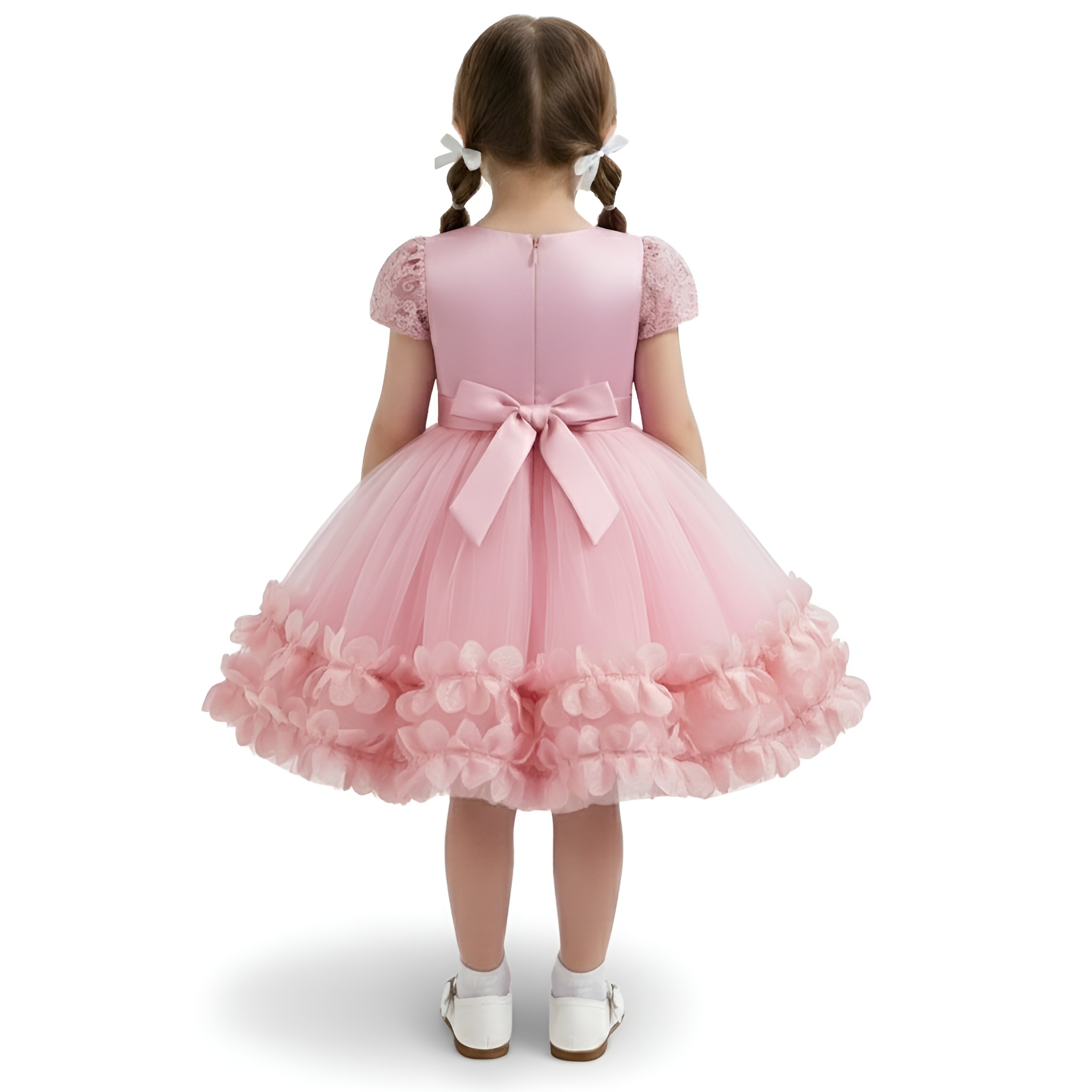 Princess Party Dress with Puff Sleeves and Ruffled Layers for Girls