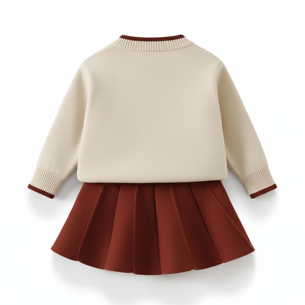 Embroidered Cardigan And Skirt Set For Girls