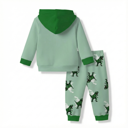 Dinosaur Print Hoodie And Pants Set For Boys
