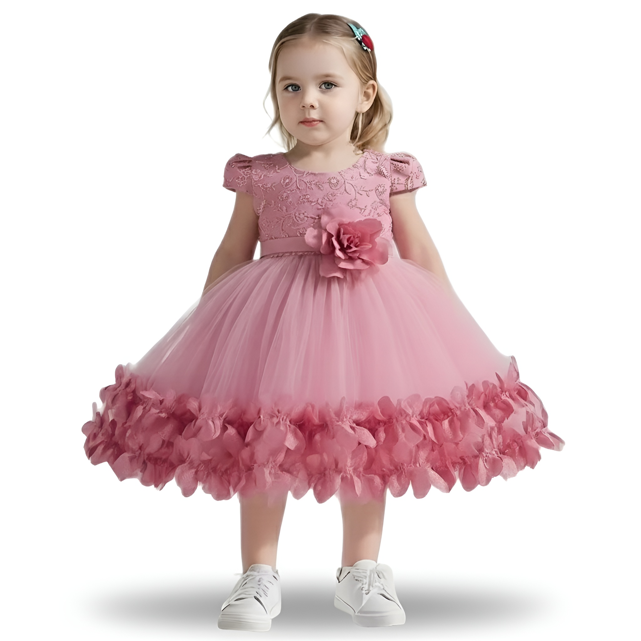 Princess Party Dress with Puff Sleeves and Ruffled Layers for Girls