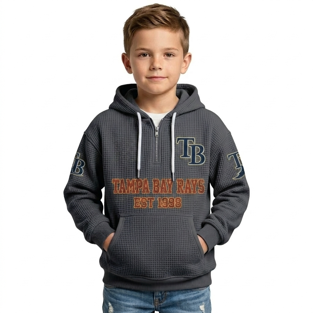 Tampa Bay Rays EST 1998 Printed Waffle Quarter Zip Baseball Fan Hoodie For Kids