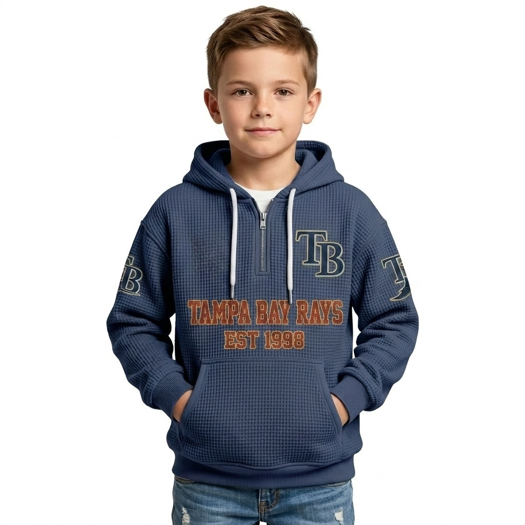 Tampa Bay Rays EST 1998 Printed Waffle Quarter Zip Baseball Fan Hoodie For Kids