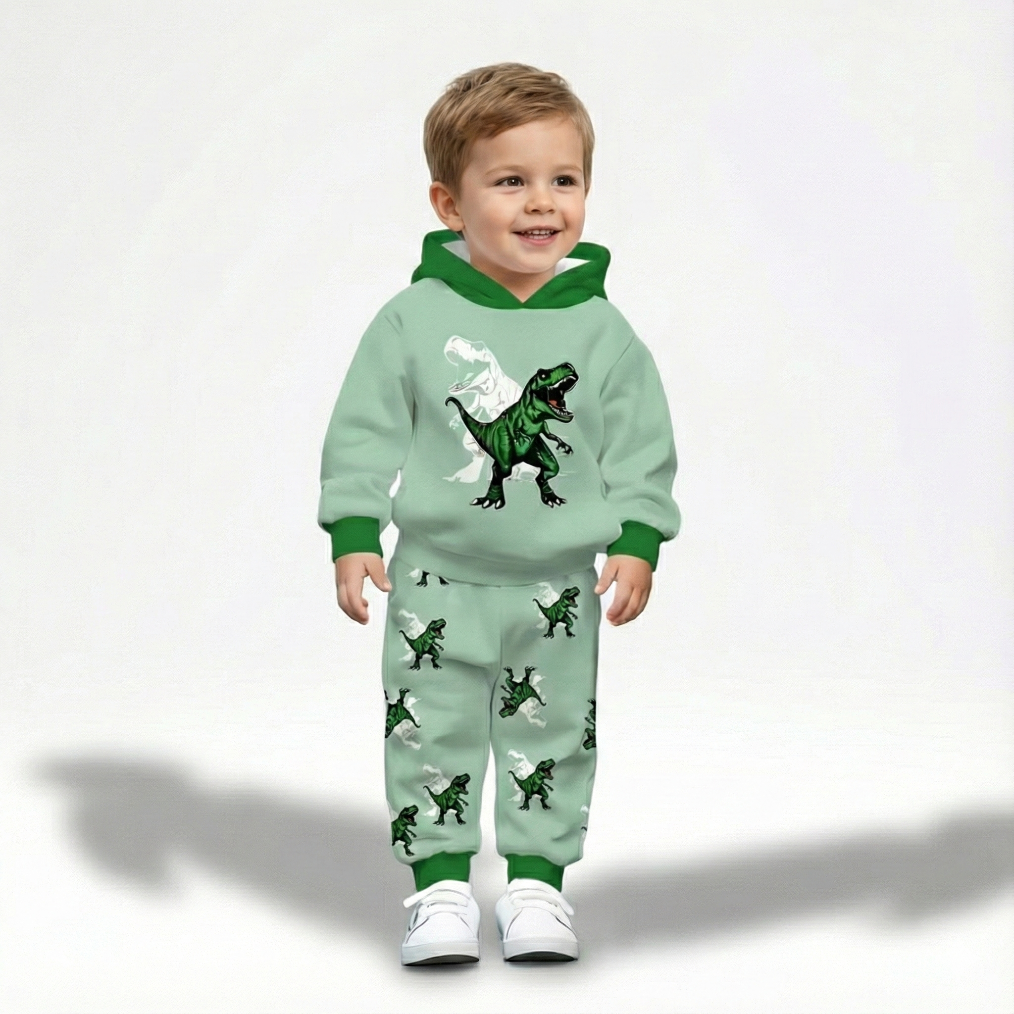 Dinosaur Print Hoodie And Pants Set For Boys