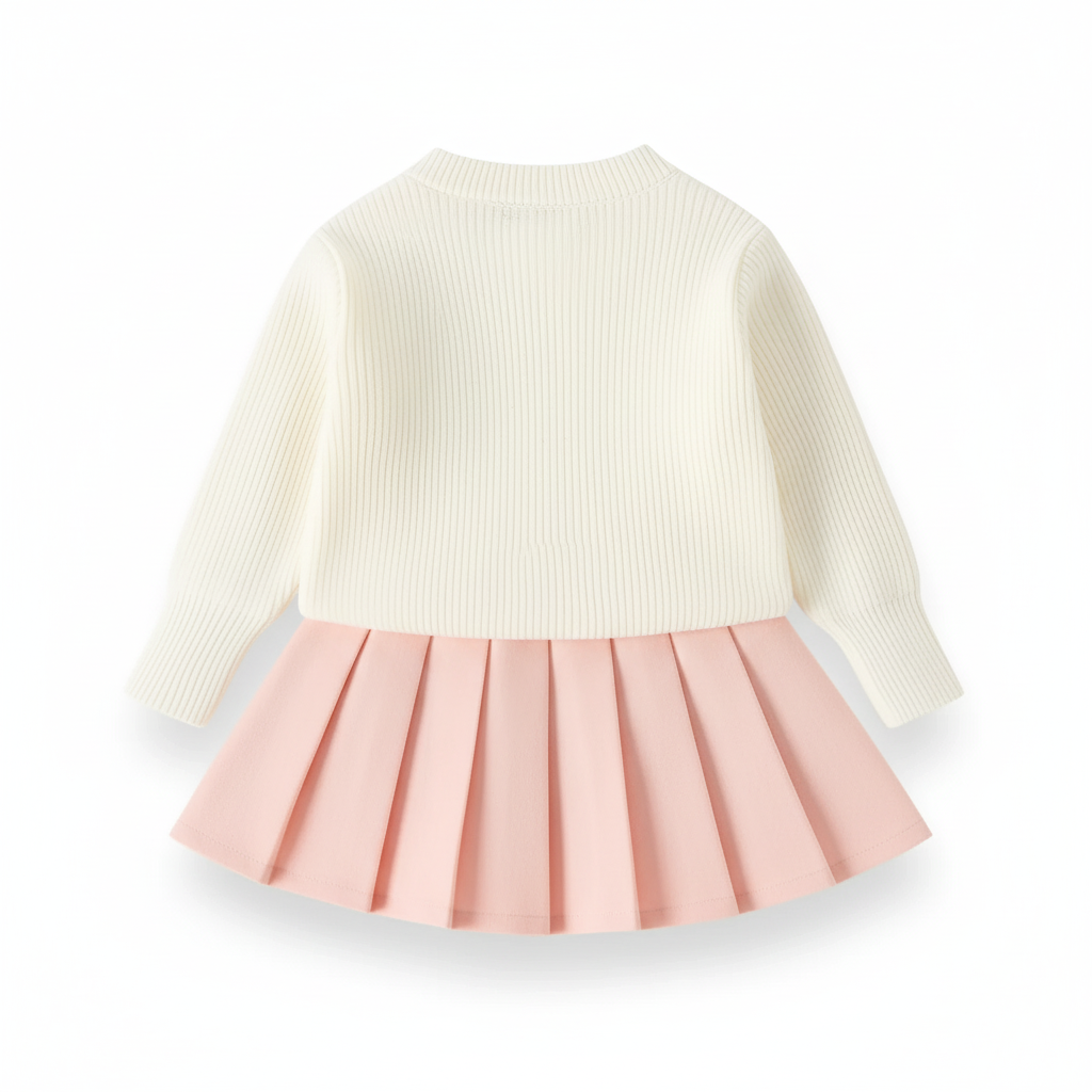 Embroidered Cardigan And Skirt Set For Girls