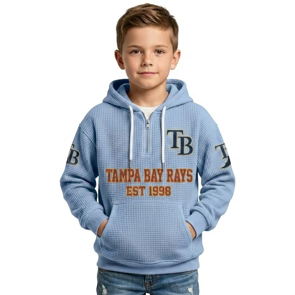 Tampa Bay Rays EST 1998 Printed Waffle Quarter Zip Baseball Fan Hoodie For Kids