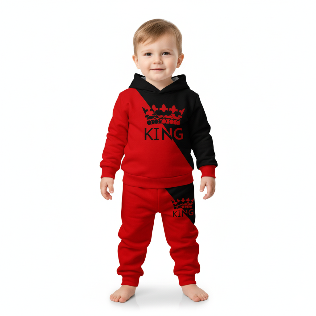 King Crown Design Hoodie And Pant Set For Boys