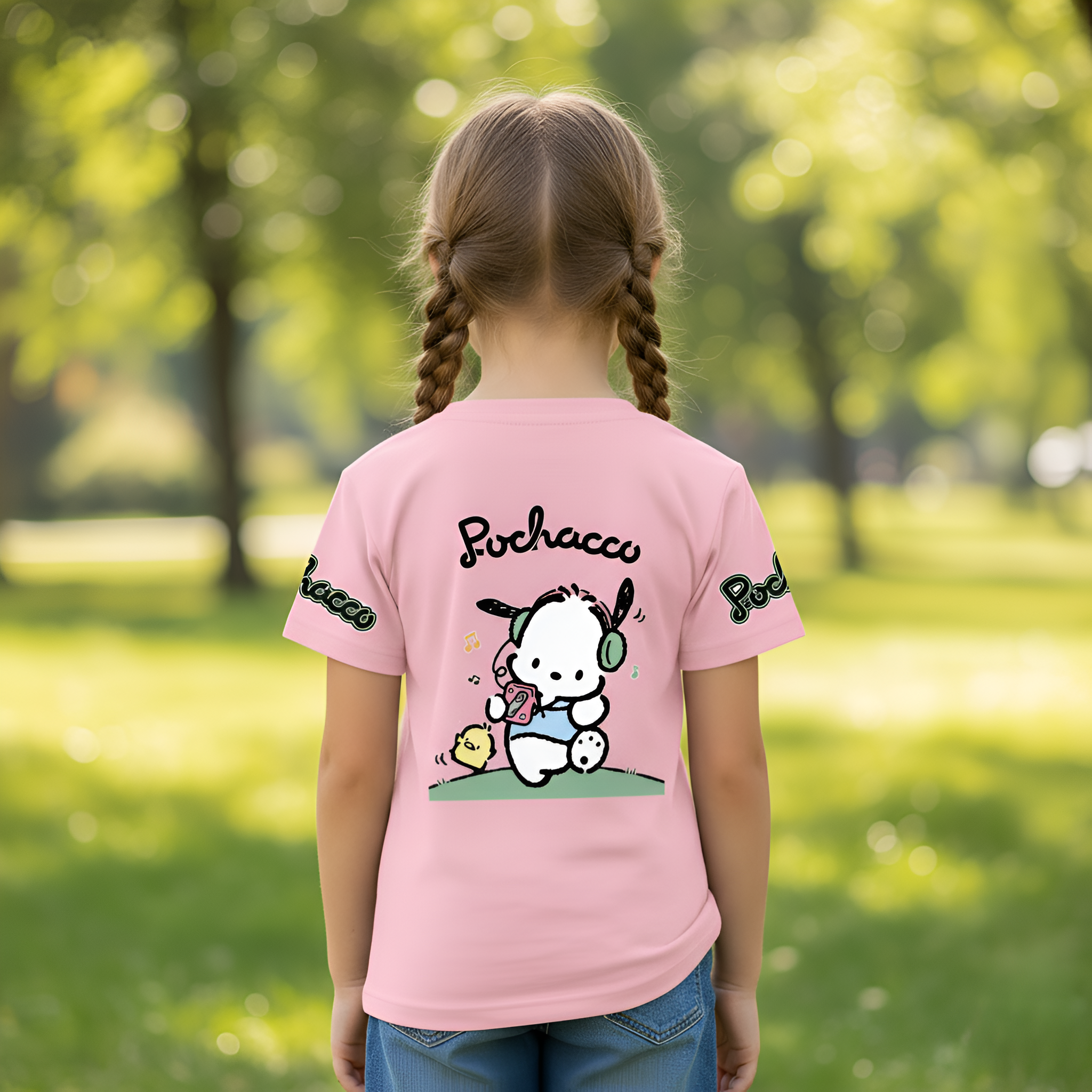 Mesh Short Sleeve T Shirt With Double Sided Pochacco Print For Girls
