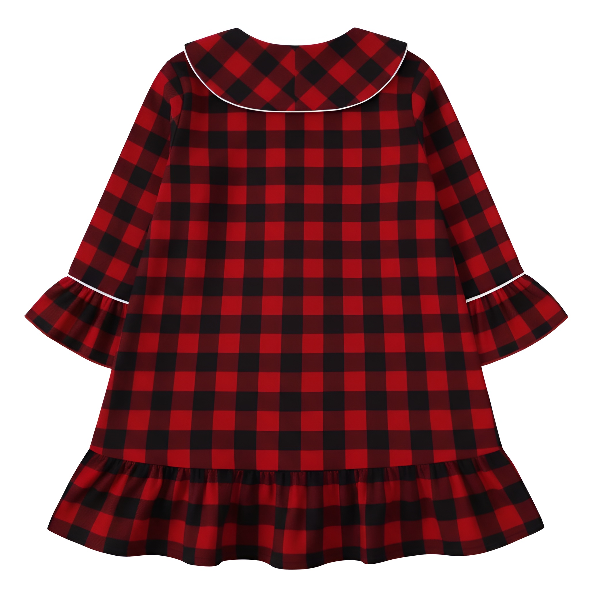 Check Ruffle Hem Long Sleeve Dress