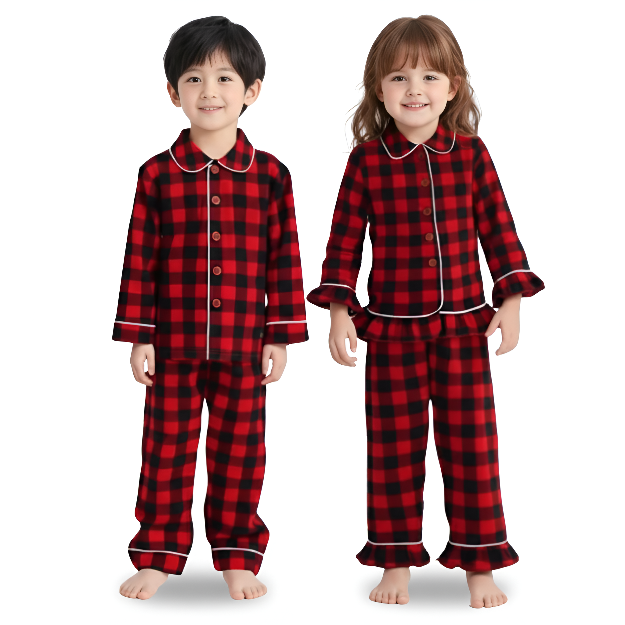 Plaid Cotton Kids Christmas Pajama Two Piece Set
