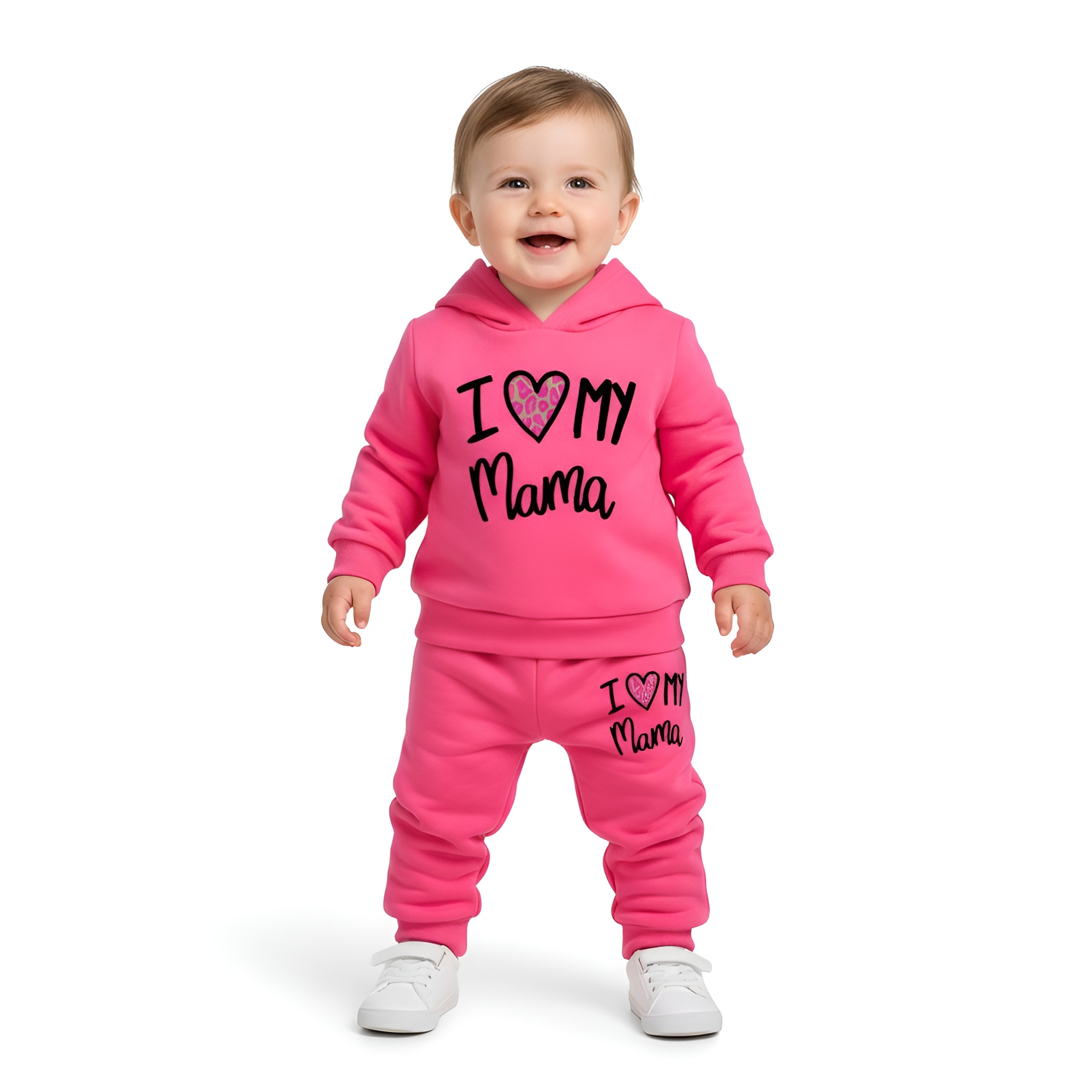 Girl Letter Print Hooded Long Sleeve Fleece Sweatshirt and Joggers Two Piece Set