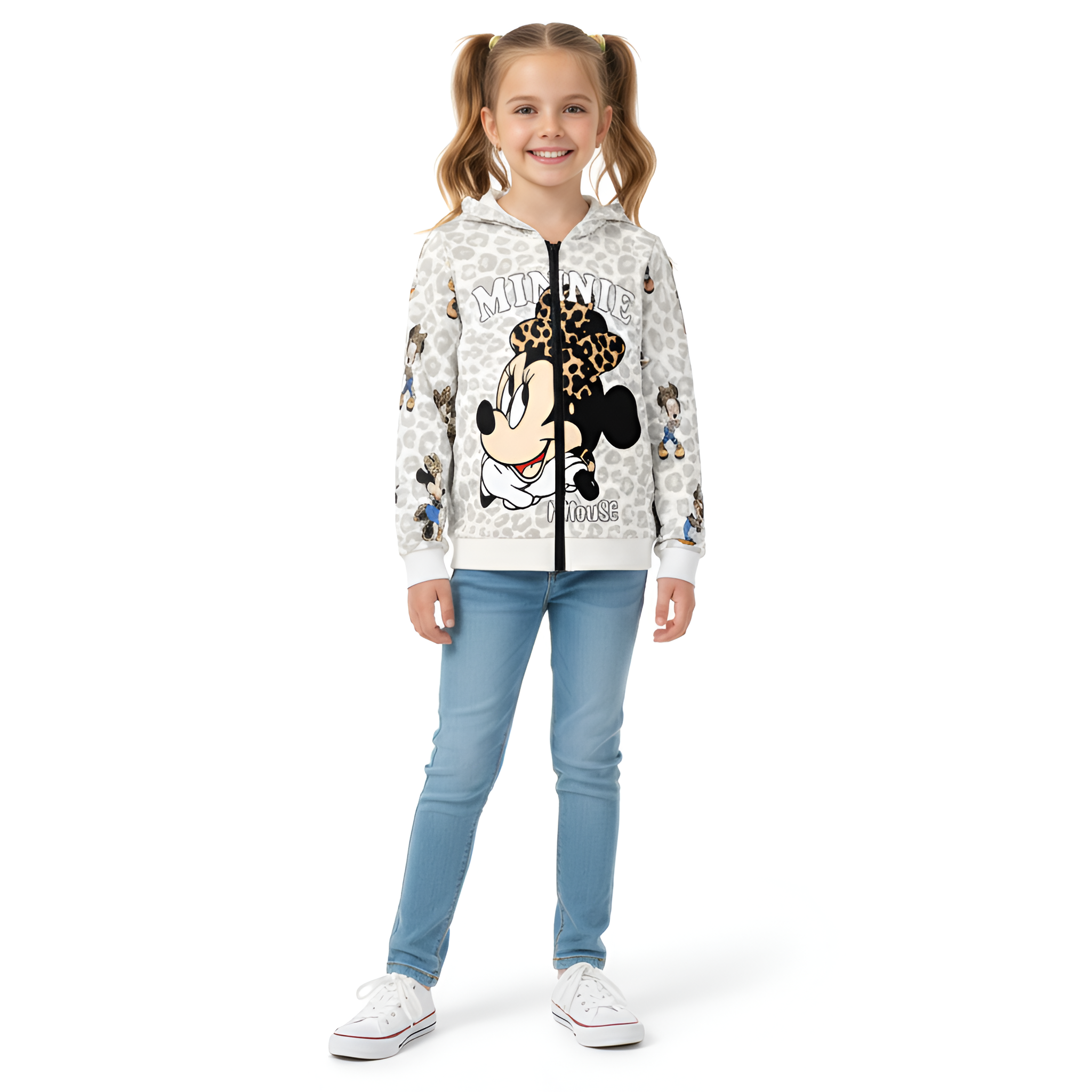 Kids Minnie Character 3D Printed Zip Up Hoodie
