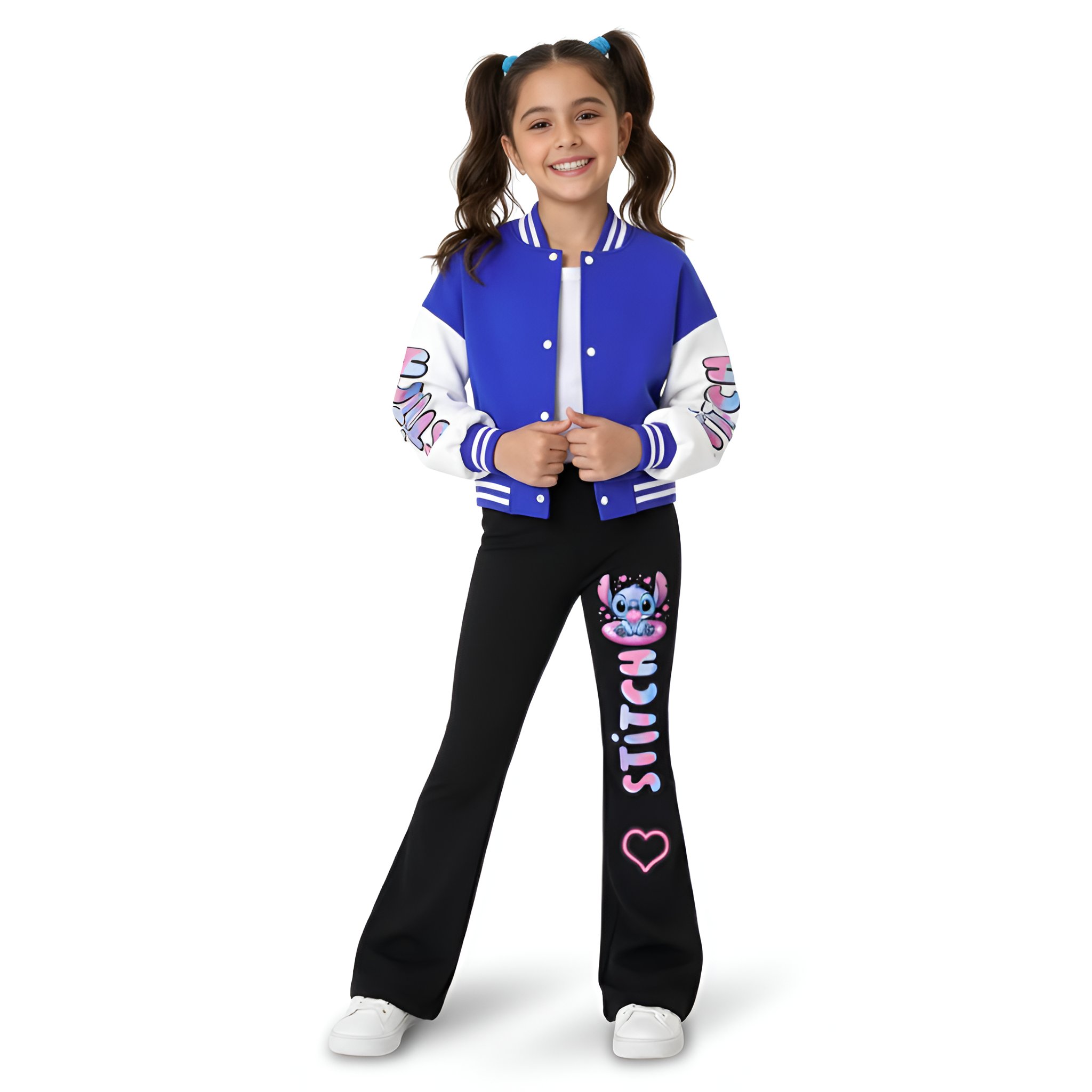 Stitch Print Girls Baseball Uniform And Trousers 2 Piece Set