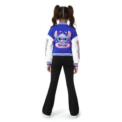 Stitch Print Girls Baseball Uniform And Trousers 2 Piece Set