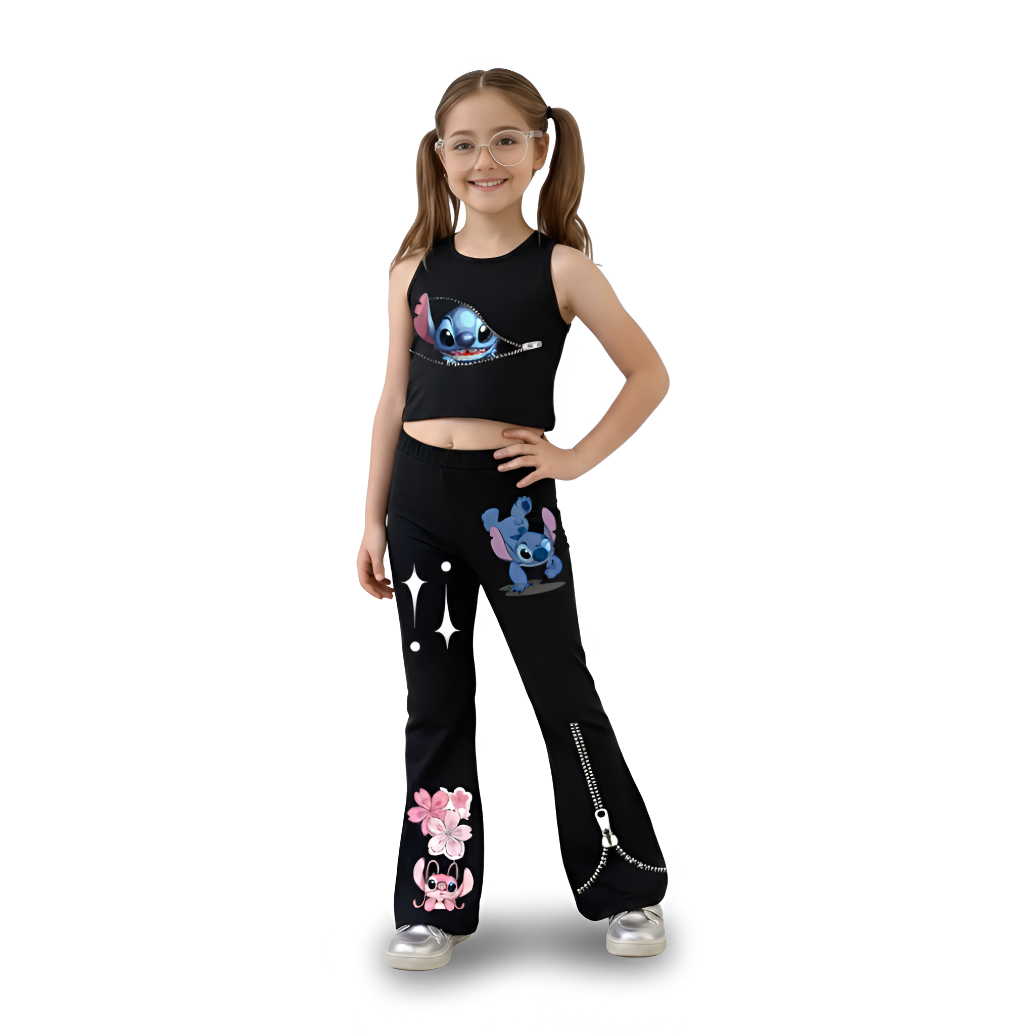 Tank Top And Flared Pants Set For Girls