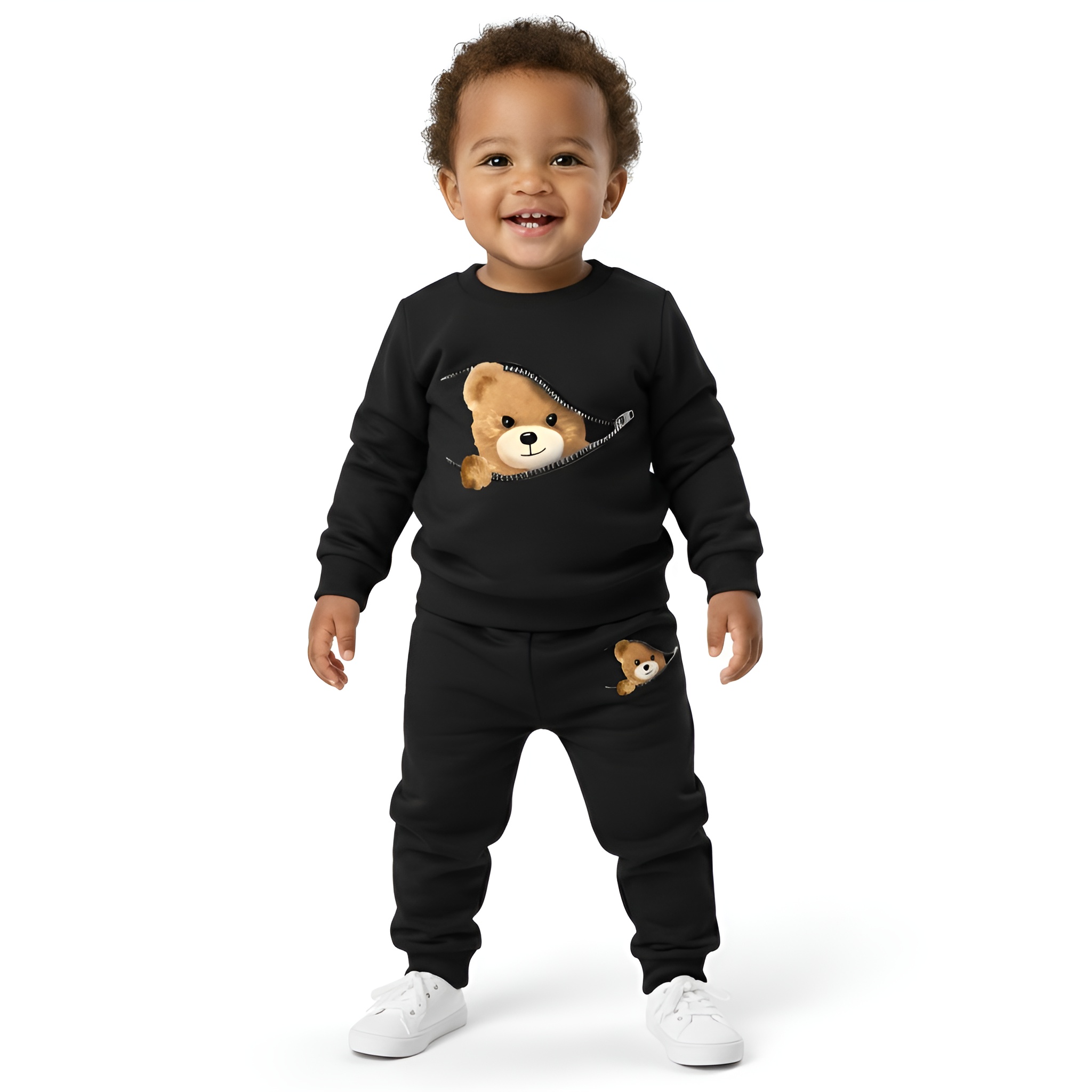 Boys and Girls Cartoon Print Long Sleeve Fleece Sweatshirt and Pants Set