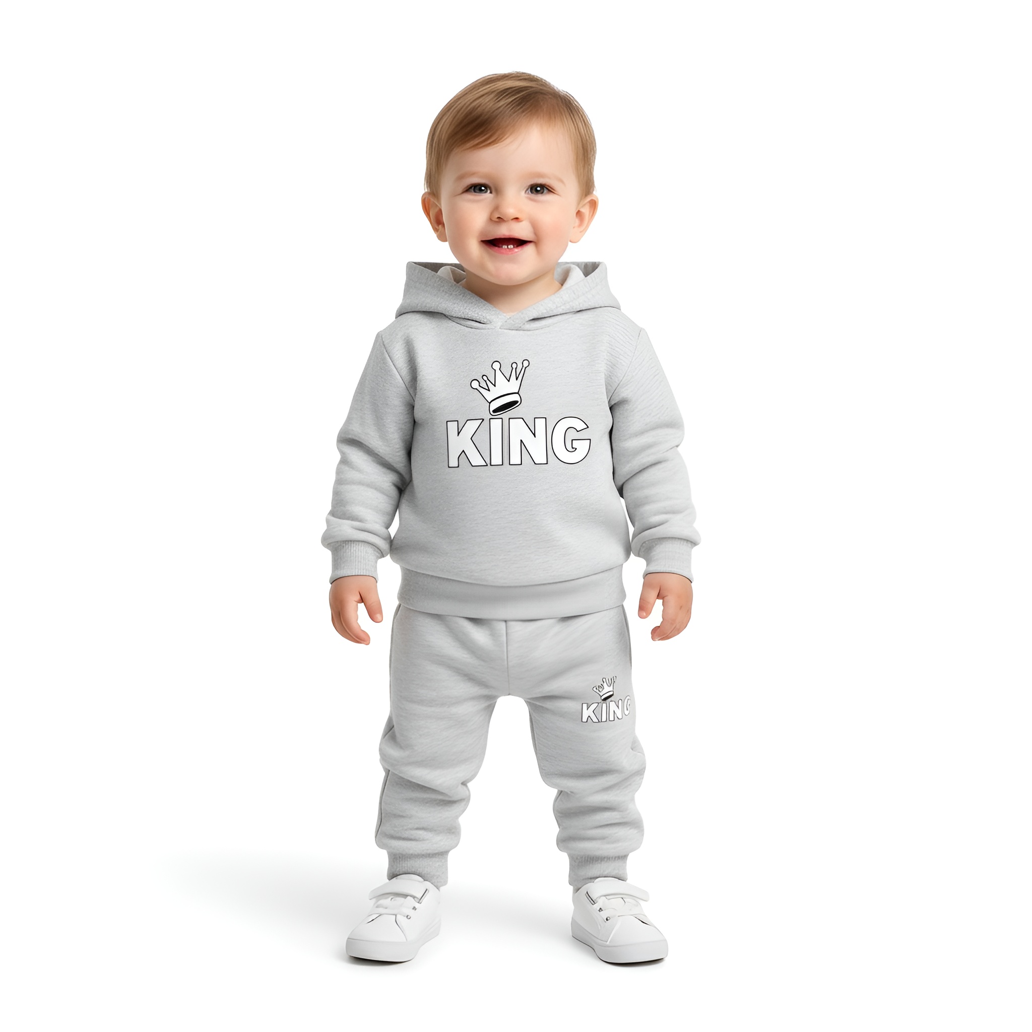 Boy Letter Print Fleece Hooded Sweatshirt Sweatpants Casual Two Piece Set