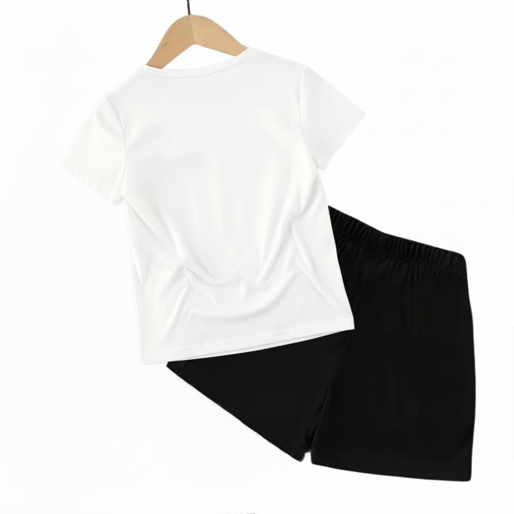 Girls Bow Print Short Sleeve Top And Shorts