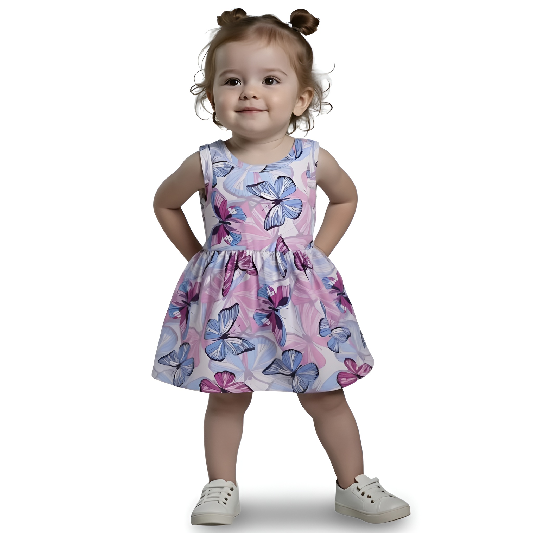 Sleeveless Dress with Butterfly Print for Girls