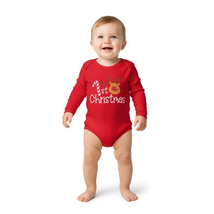 My 1st Christmas Print Casual Long Sleeve Romper for Boys