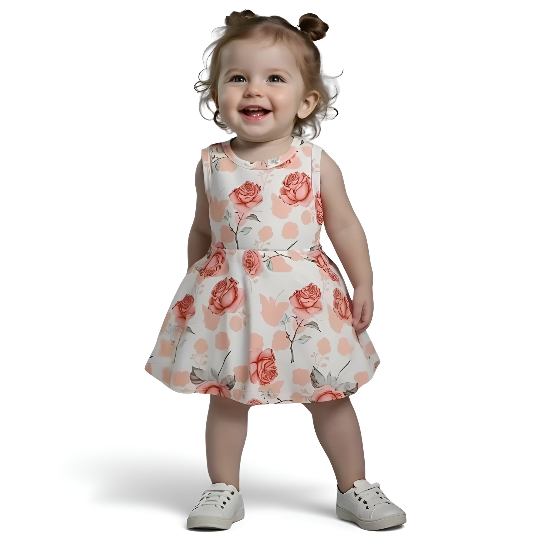 Rose and Leaf Print Sleeveless Dress for Girls