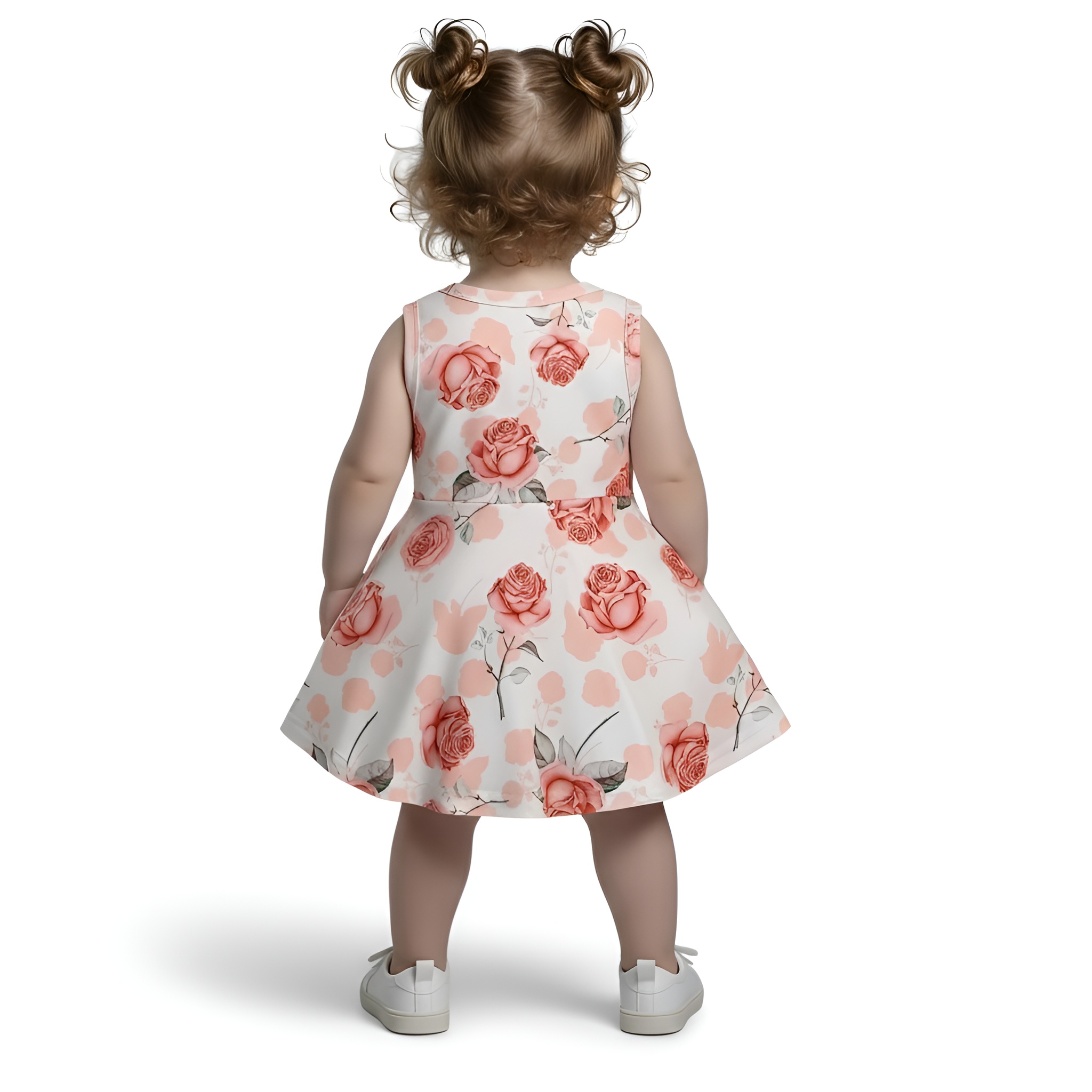 Rose and Leaf Print Sleeveless Dress for Girls
