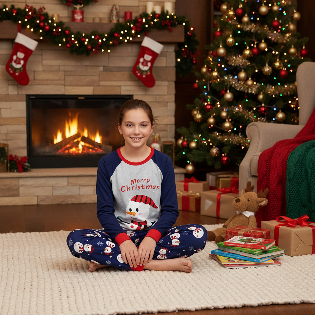 Christmas Matching Outfit Set for Family with Snowman Print and Winter Pants