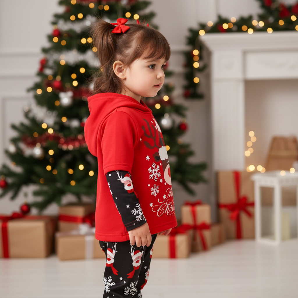 Merry Christmas Reindeer Hoodie and Pants Set for Kids