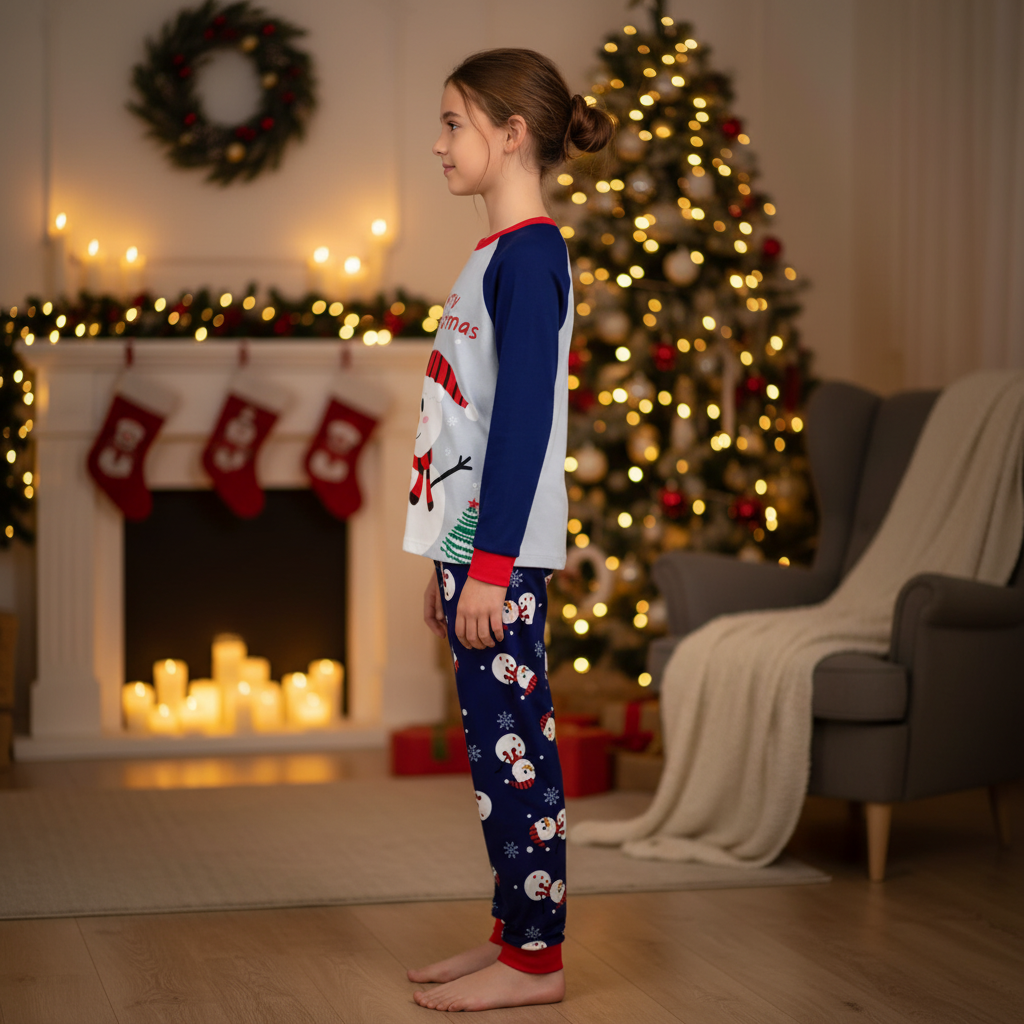 Christmas Matching Outfit Set for Family with Snowman Print and Winter Pants
