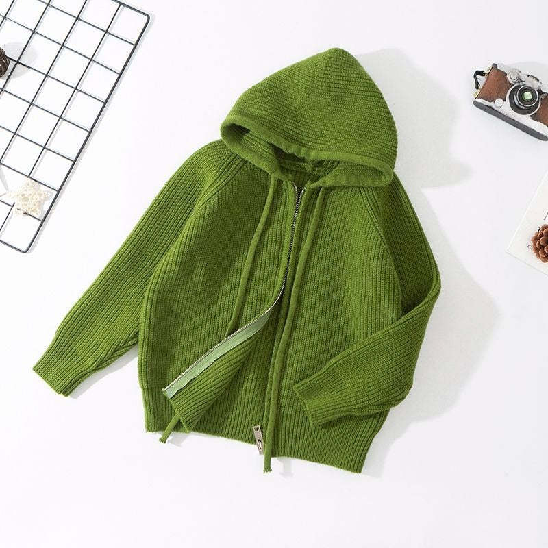 Kids Winter Solid Sweater Hooded Coat-Children Cloth Shop