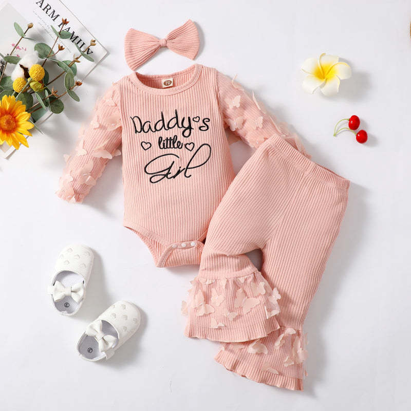 Newborn Baby Girl Short Ruffled Sleeve 3 Pcs Floral Pants Set-Children Cloth Shop