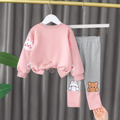 Long Sleeve Cartoon Animal Print Sweater & Pants Set-Children Cloth Shop